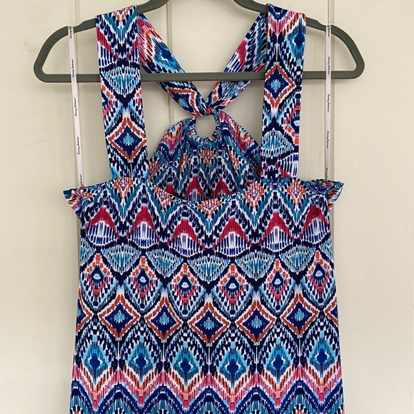 Tommy Bahama, Prima Peacock Halter Midi Dress, Amalfi Sea, Blue, Teal, Red Multi - Picture 7 of 11